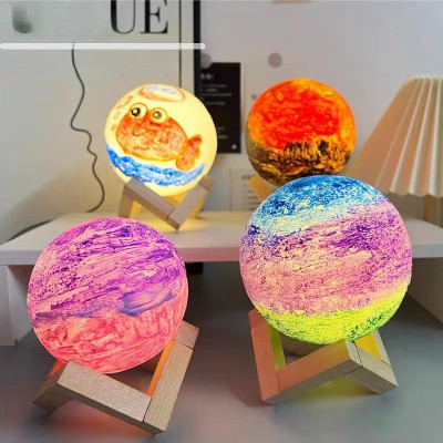 مصباح قمر ليد ثلاثي الأبعاد لغرفة النوم ، إضاءة لي...