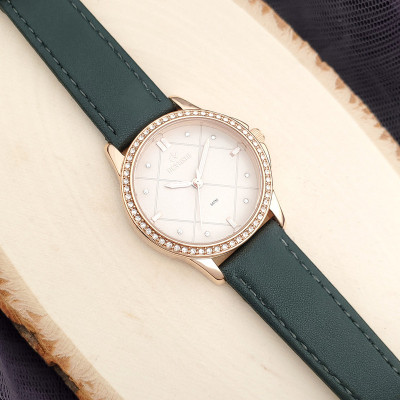 ساعة نسائي بجلد مطرز وبفصوص زركون ماركة ديفوشي