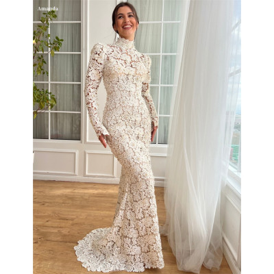 Amanda Customized Long Sleeves Lace Collar Appliqu...
