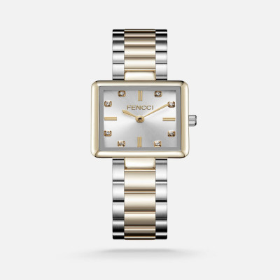 ساعة فينشي نسائيه بسير ستيل بلون فضي وذهبي