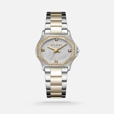 ساعة نسائيه ستيل بلون فضي وذهبي