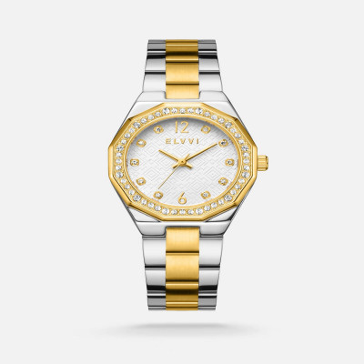 ساعة نسائيه من إلڤي بلون فضي وذهبي