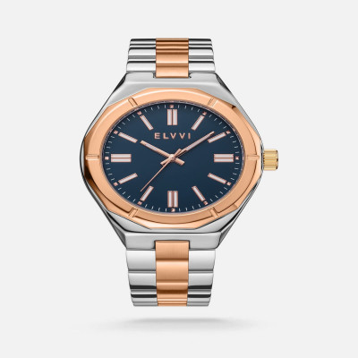 ساعة رجاليه من إلڤي بلون فضي ونحاسي