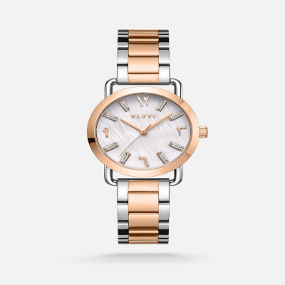 ساعة نسائيه من إلڤي بلون فضي ونحاسي