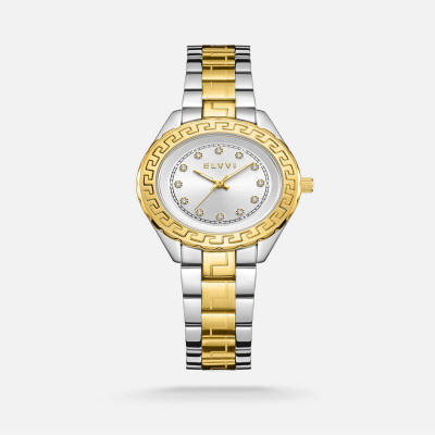 ساعة إلڤي النسائيه بلون فضي وذهبي