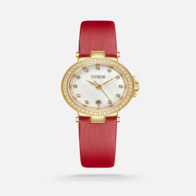 ساعة نسائيه بسير جلد بلون أحمر