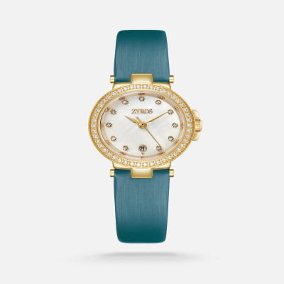 ساعة نسائيه بسير جلد بلون فيروزي