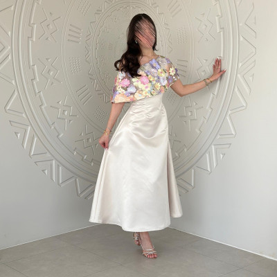 Customized Beige Strapless Satin A-line Evening Dr...