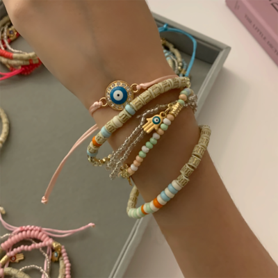 خمر بوهيميا متعدد الطبقات مطاطا مطرز أساور مجموعة...