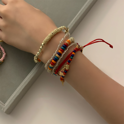 خمر بوهيميا متعدد الطبقات مطاطا مطرز أساور مجموعة...