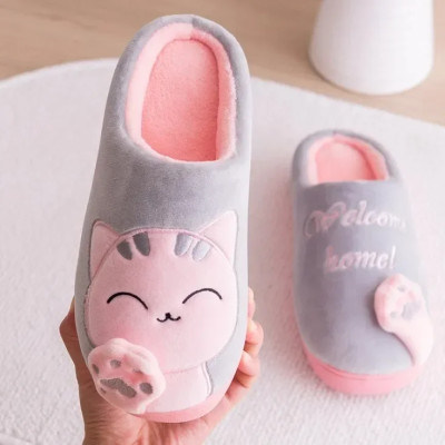 Women Winter Warm Slippers Cartoon Cat Shoes Furry...