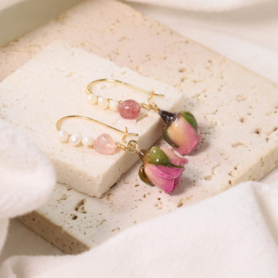 لؤلؤ المياه العذبة الطبيعية قطرة هلام زهرة الأقراط...