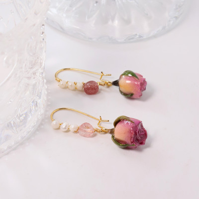 لؤلؤ المياه العذبة الطبيعية قطرة هلام زهرة الأقراط...