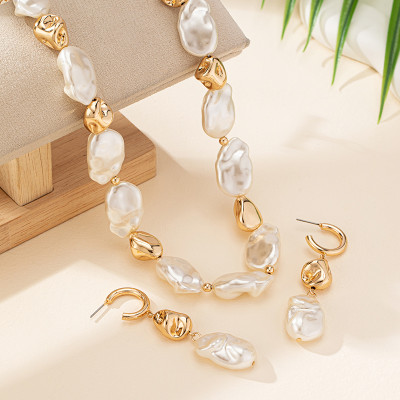 2 قطعة نمط القصر الأنيق المرأة اللؤلؤ قلادة القرط...