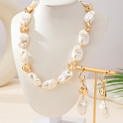 2 قطعة نمط القصر الأنيق المرأة اللؤلؤ قلادة القرط...