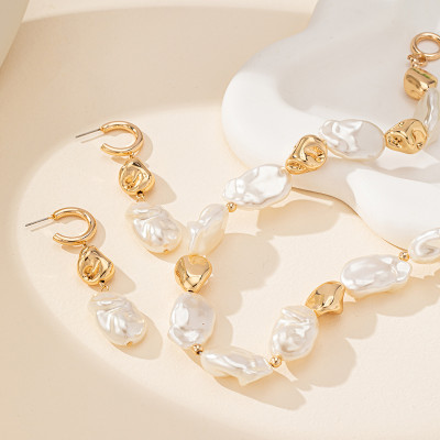 2 قطعة نمط القصر الأنيق المرأة اللؤلؤ قلادة القرط...