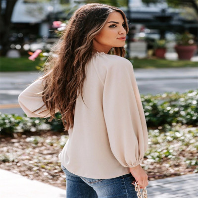 بلوزة نسائية بأكمام طويلة برقبة على شكل حرف V ، تو...
