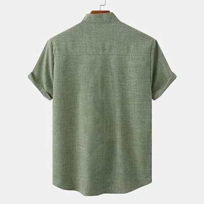 Summer New Men's Shirts Solid Color Hemp Short Sle...