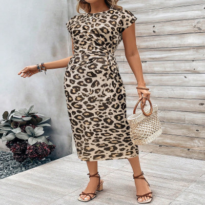 Temperament elegant waist strap striped round neck...