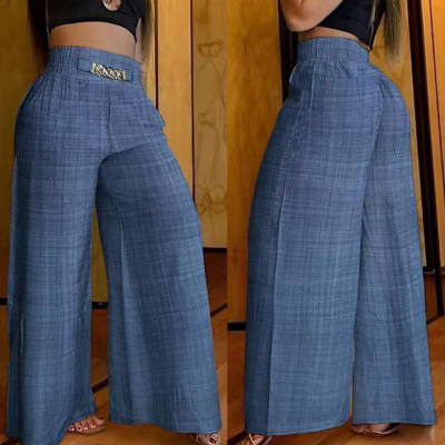 High Waist Solid Color Wide Leg Pants Summer Chic...