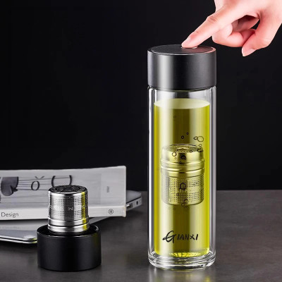 Glass Water Bottle With Tea Strainer and Magnetic...