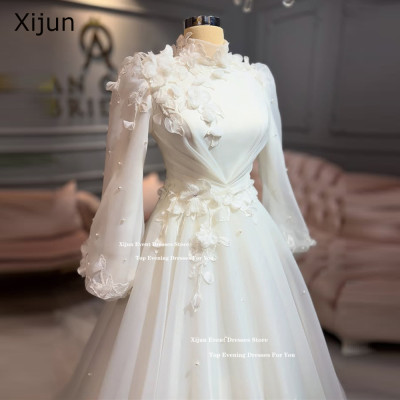Xijun Modest 3D Flowers A-Line Evening Dresses Lon...