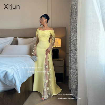 Xijun Yellow Luxury Mermaid Evening Dresses Saudi...
