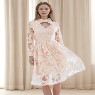 فستان نسائي كلاسيكي للخياطة ، فستان صغير بخصر مرتف...