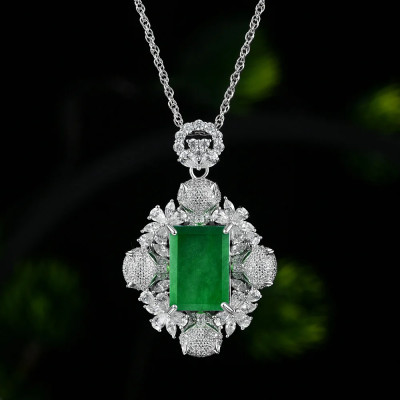 الفاخرة العقيق الأخضر قلادة S925 الفضة مستطيل 12*1...