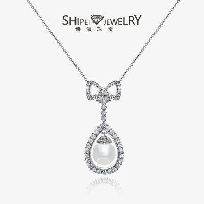 أنيقة 14 مللي متر اللؤلؤ قلادة قلادة S925 الفضة ال...