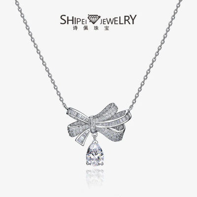 المألوف فراشة عقدة سلسلة 925 قلادة فضية 1.5ct Wate...