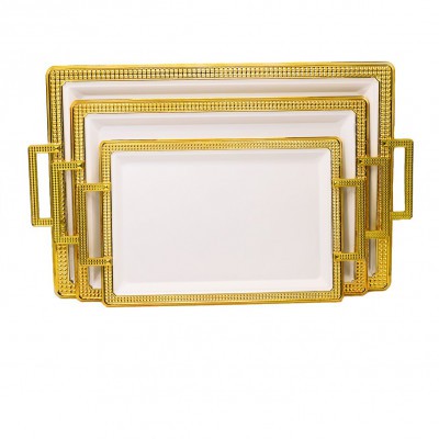 طقم طوفرية تقديم ابيض مذهب ط3 قطعة