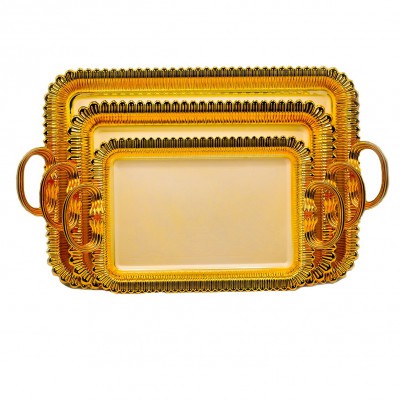 طقم طوفرية تقديم مستطيل ابيض بحواف مذهبة ط3حبة