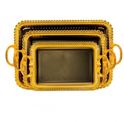 طقم طوفرية تقديم مستطيل اسود بحواف مذهبة ط3حبة