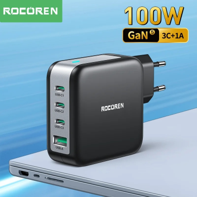 شاحن Rocoren بقدرة 100 وات وجان PD QC 4.0 3.0 شاحن...