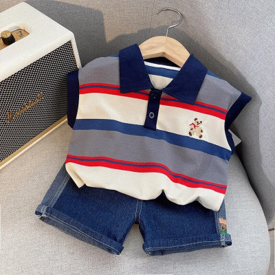 شورت جينز قصير الأكمام للأطفال ، بدلة صيفية للأولا...