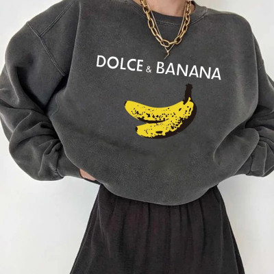 Blouses for women printed with bananas from Seeyou, with a round neckline, long sleeves, and dropped shoulder. Loose winter blouse...