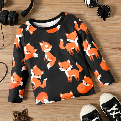 باتي-تي شيرت بأكمام طويلة للأطفال الصغار ، ثعلب طباعة ، صبي