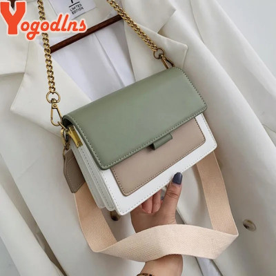 Yogodlns حقيبة كروس جلدية بألوان متباينة للنساء