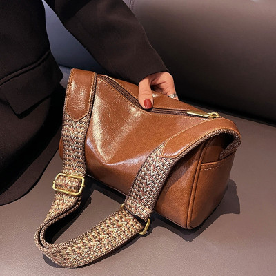 Vintage بولي Leather جلد بوسطن المرأة حقيبة يد صغي...