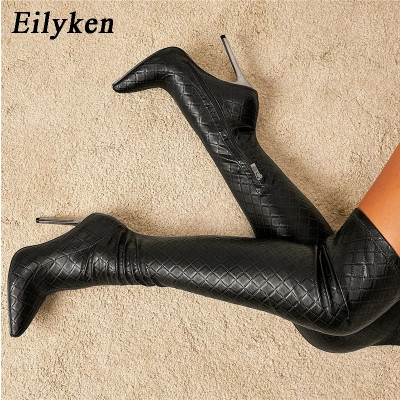 Eilyken مثير فوق الركبة أحذية النساء الكعوب رقيقة أشار تو زيبر الفخذ العليا الجوارب الشتاء ملهى ليلي أحذية الحفلات المتعرية