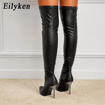 Eilyken مثير فوق الركبة أحذية النساء الكعوب رقيقة أشار تو زيبر الفخذ العليا الجوارب الشتاء ملهى ليلي أحذية الحفلات المتعرية
