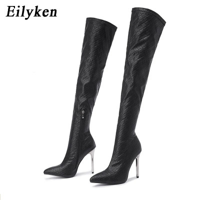Eilyken مثير فوق الركبة أحذية النساء الكعوب رقيقة أشار تو زيبر الفخذ العليا الجوارب الشتاء ملهى ليلي أحذية الحفلات المتعرية