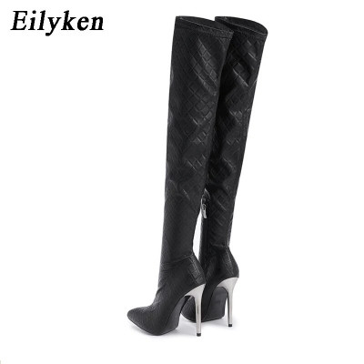 Eilyken مثير فوق الركبة أحذية النساء الكعوب رقيقة أشار تو زيبر الفخذ العليا الجوارب الشتاء ملهى ليلي أحذية الحفلات المتعرية