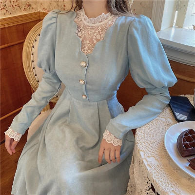 Elegant winter dress for women decorated with lace, semi-formal party dress, French style, Korean style, wonderful for women 2023