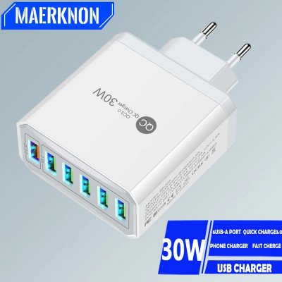 6 شاحن حائط usb 30 واط ، شحن سريع ، متعدد المكونات...