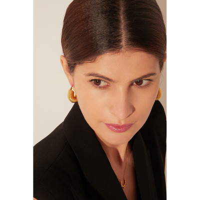 Yhpup العصرية جولة مكتنزة هوب أقراط الذهب الفولاذ...