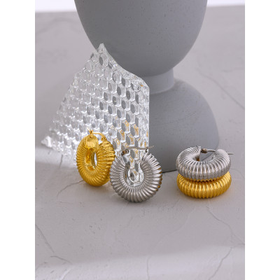 Yhpup العصرية جولة مكتنزة هوب أقراط الذهب الفولاذ...