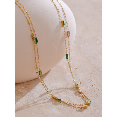 Yhpup جديد أبيض أخضر لامع مكعب زركونيا سلسلة قلادة...