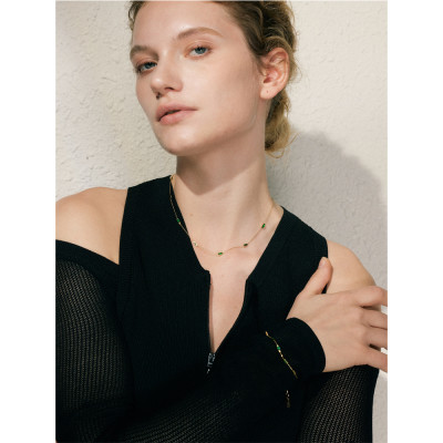 Yhpup جديد أبيض أخضر لامع مكعب زركونيا سلسلة قلادة...